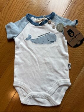 Rabbit & Bear White Bodysuit with Light Blue Whale Accent - Kids One Pieces